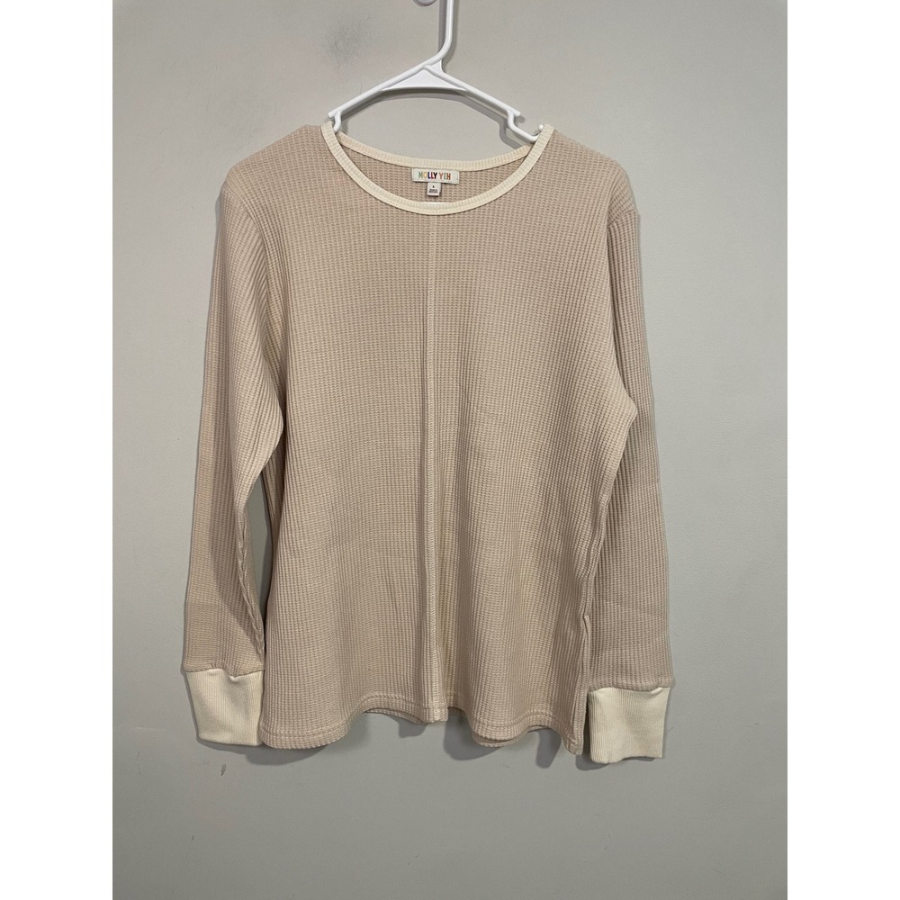 Molly Yeh Waffle Knit Thermal Top in‎ Cream Tan Size Large Neutral Minimalist